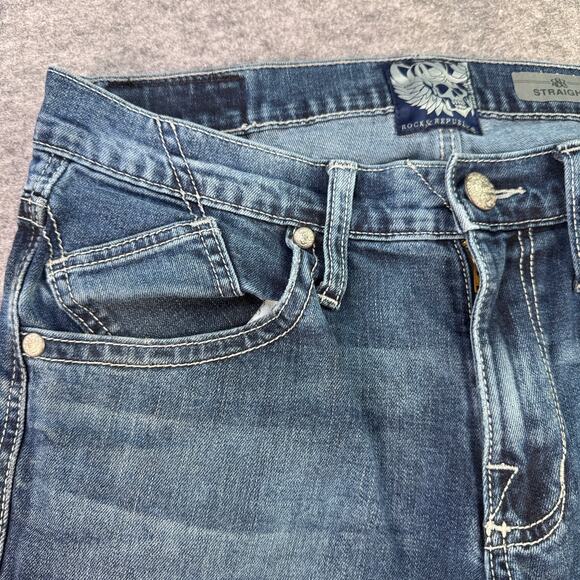 Rock‎ & Republic Men's 32X30 Neil Straight Leg Denim Blue Jeans - Picture 3 of 8